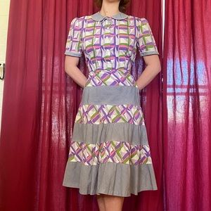 Vintage 1940s Geometric Tie-Back Dress
